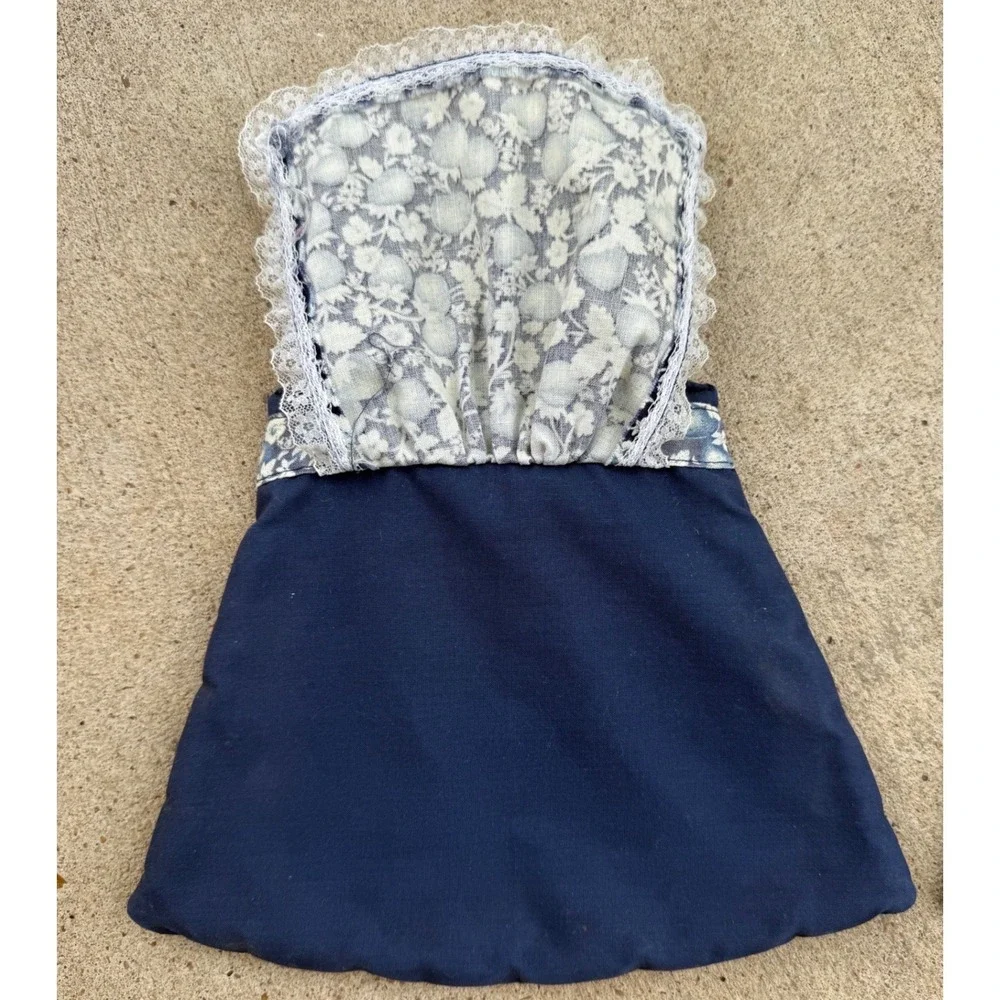 Vintage Handmade Pot Holders Set‎ Apron Pants Blue Floral Lace Country Cottage